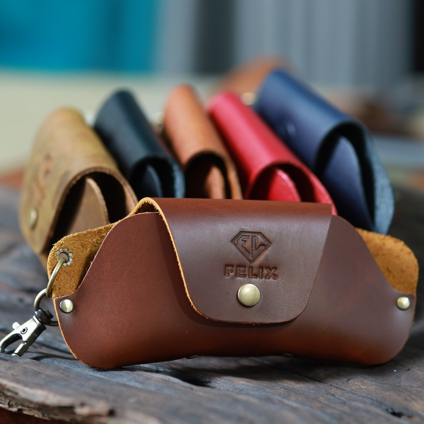 Bao da đựng mắt kính da bò Thật nhập khẩu, Hộp đựng kính kích thước nhỏ gọn chống thấm nước, bền bỉ, chắc chắn