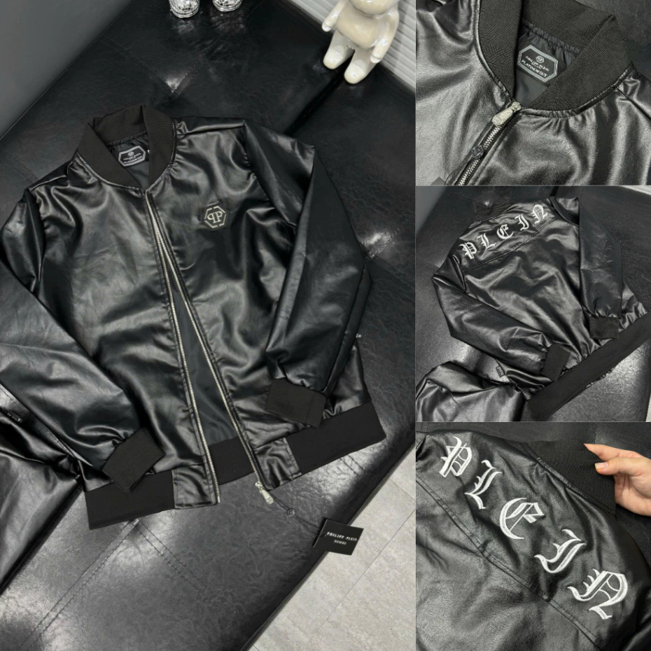 [HOT] Áo Khoác Da Thêu Philipp Plein Boy Phố Viền Tay Siêu Đẹp - Áo Bomber Phillip Nam Chất Da Hót J