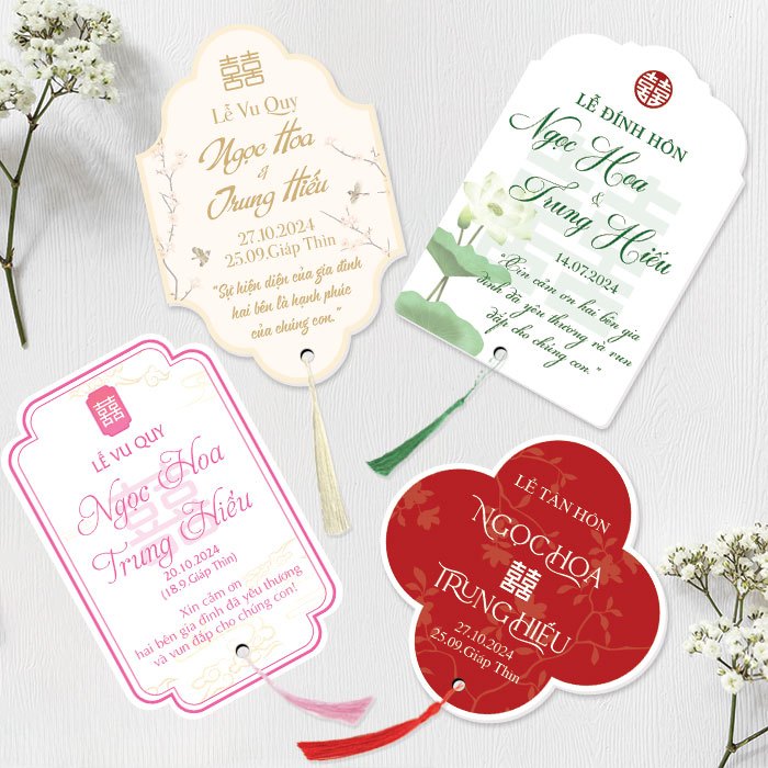 Card / Tag cảm ơn bằng fomex trang trí bàn gia tiên đám cưới