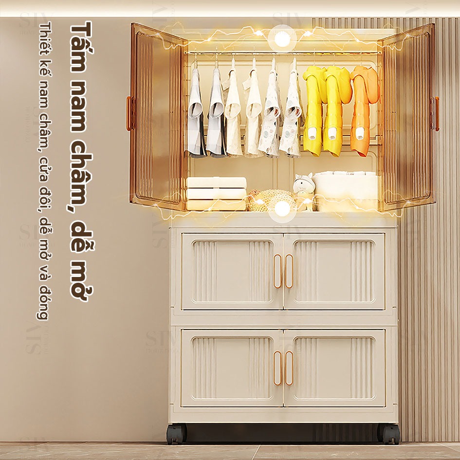 【Rộng 80cm】 SIV Tủ Quần Áo Gấp Gọn Có Ngăn Treo Trẻ Em, Đựng Đồ Đa Năng Thông Minh, Tháo Lắp Dễ Dàng, Nhựa PP | BigBuy360 - bigbuy360.vn