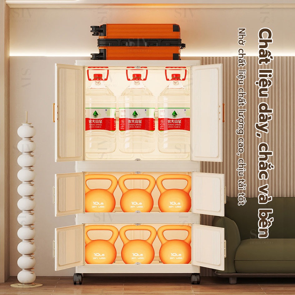 【Rộng 80cm】 SIV Tủ Quần Áo Gấp Gọn Có Ngăn Treo Trẻ Em, Đựng Đồ Đa Năng Thông Minh, Tháo Lắp Dễ Dàng, Nhựa PP | BigBuy360 - bigbuy360.vn