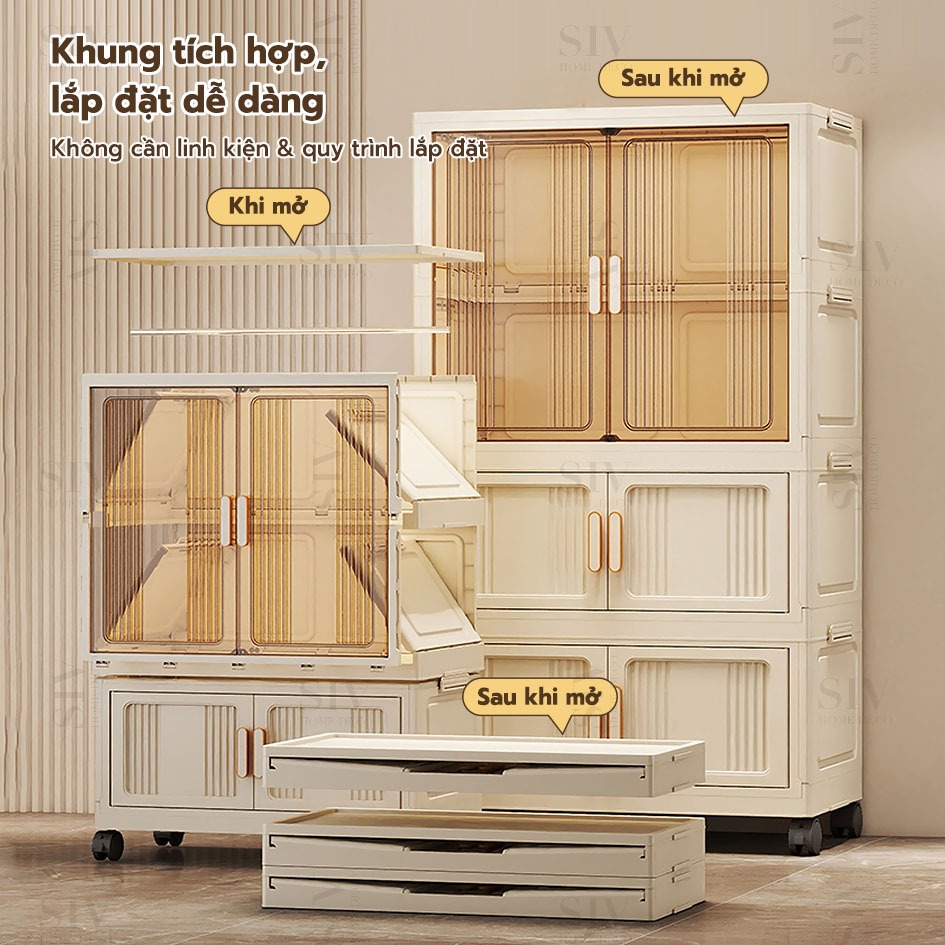 【Rộng 80cm】 SIV Tủ Quần Áo Gấp Gọn Có Ngăn Treo Trẻ Em, Đựng Đồ Đa Năng Thông Minh, Tháo Lắp Dễ Dàng, Nhựa PP | BigBuy360 - bigbuy360.vn