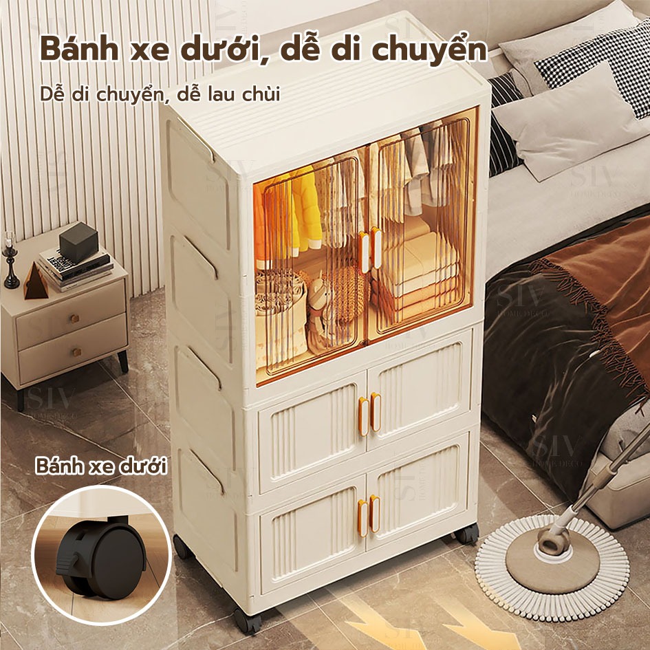 【Rộng 80cm】 SIV Tủ Quần Áo Gấp Gọn Có Ngăn Treo Trẻ Em, Đựng Đồ Đa Năng Thông Minh, Tháo Lắp Dễ Dàng, Nhựa PP | BigBuy360 - bigbuy360.vn
