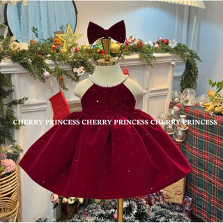  Hoạ Mi Đỏ Dress-👗Đầm  váy công chúa Yếm Nhung đỏ bling bling bé gái thiết kế sang chảnh đi tiệc Noel Tết 