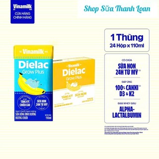 [HSD T8-2026] [KÈM QUÀ] Thùng 24 hộp Sữa Non Vinamilk Dielac Grow Plus Vị Chuối 110ml.