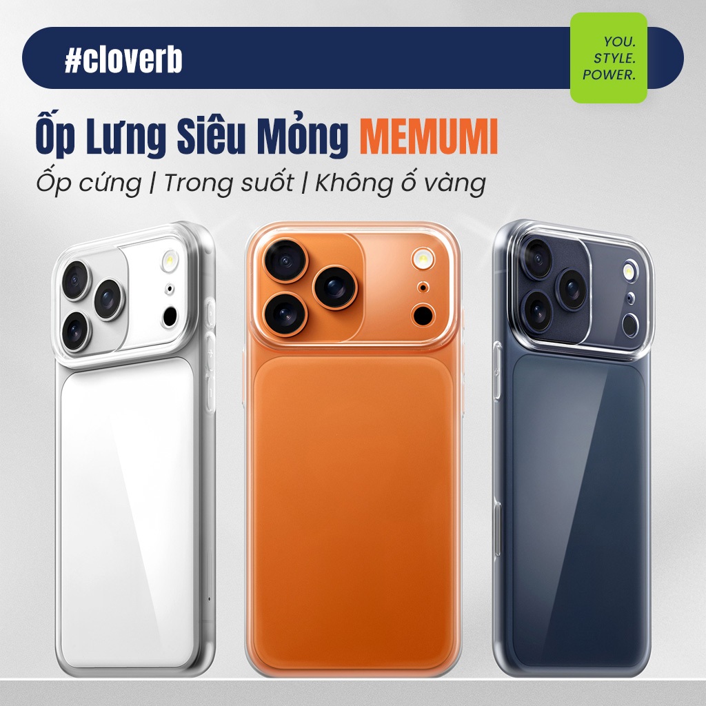 Ốp Lưng Memumi Trong Suốt - Nhựa Cứng PC - Dành cho iPhone 13 đến 17 - CloverB