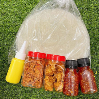  combo 6 món : bánh tráng 150g - muối tép hành phi 50gr - bơ béo 50gr sốt tắc ớt rim 50g - tóp mỡ 