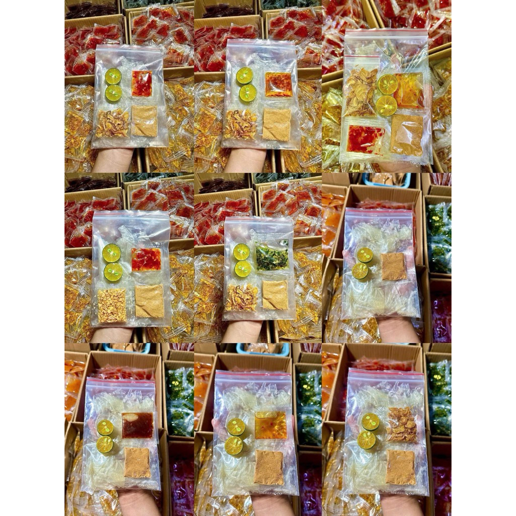 Combo Sỉ 10 Bịch Banh Tráng Tự Trộn Phơi Sương / Ủ Bơ Muối Tôm Nhuyễn Sặc Cay Kèm Gia Vị Siêu Ngon