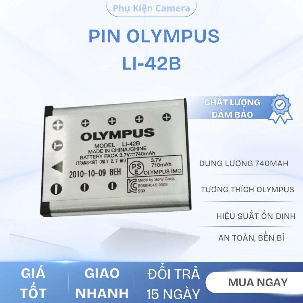 Pin Olympus LI-42B 3.7V 740mAh — Pin thay thế cho máy ảnh Olympus FE/VR/Stylus (Hàng thay thế)