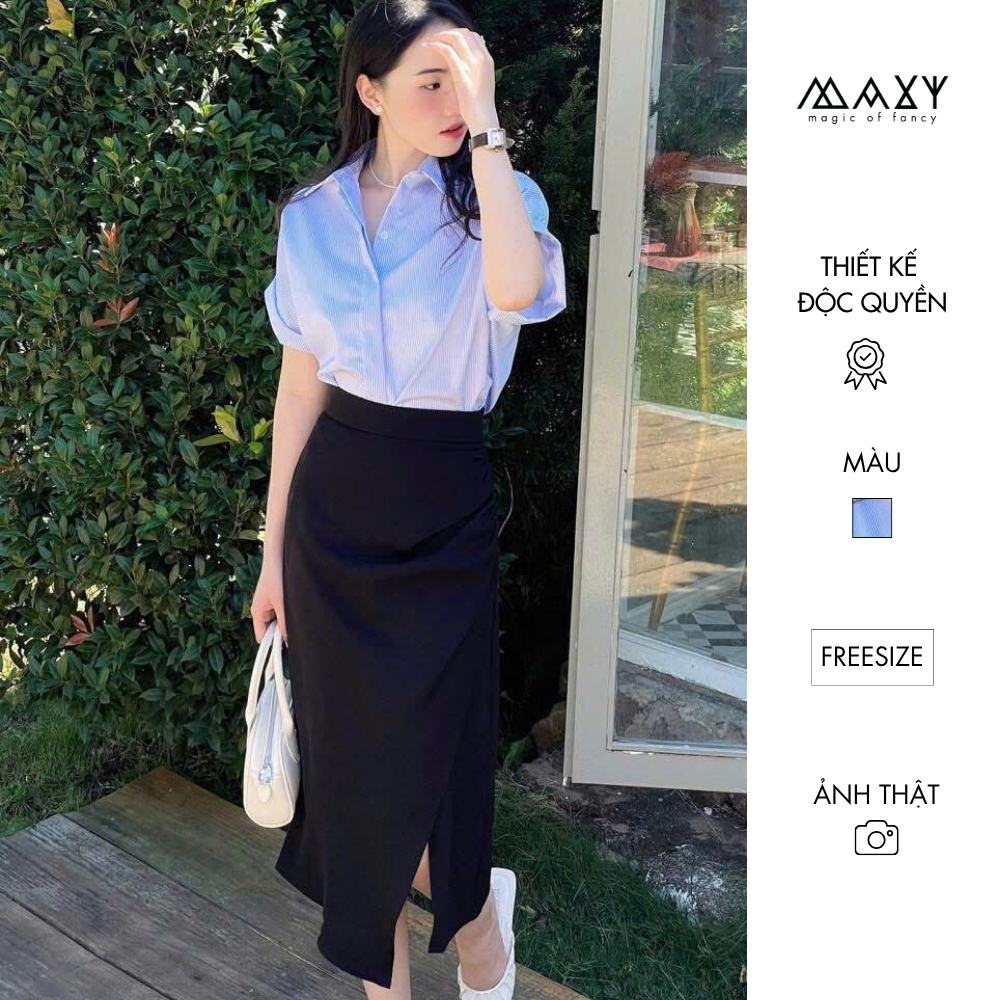 Áo sơ mi cánh dơi tay ngắn Sleeve Shirt Blue Stripped Maxy Workshop