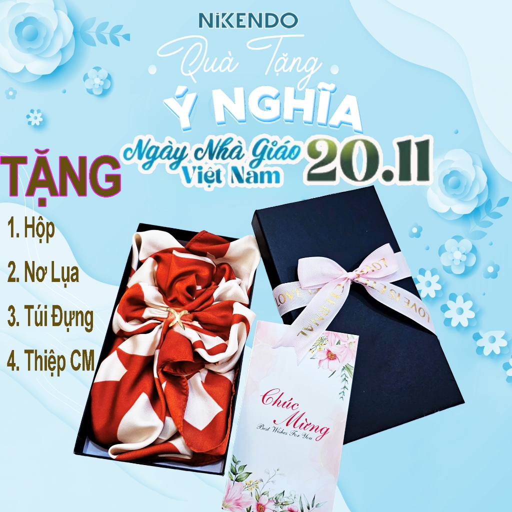  Combo Khăn Lụa + Khuy Cài Khăn Tặng Hộp Đựng Quà khăn quàng choàng cổ cột thời trang Nikendo CB2 