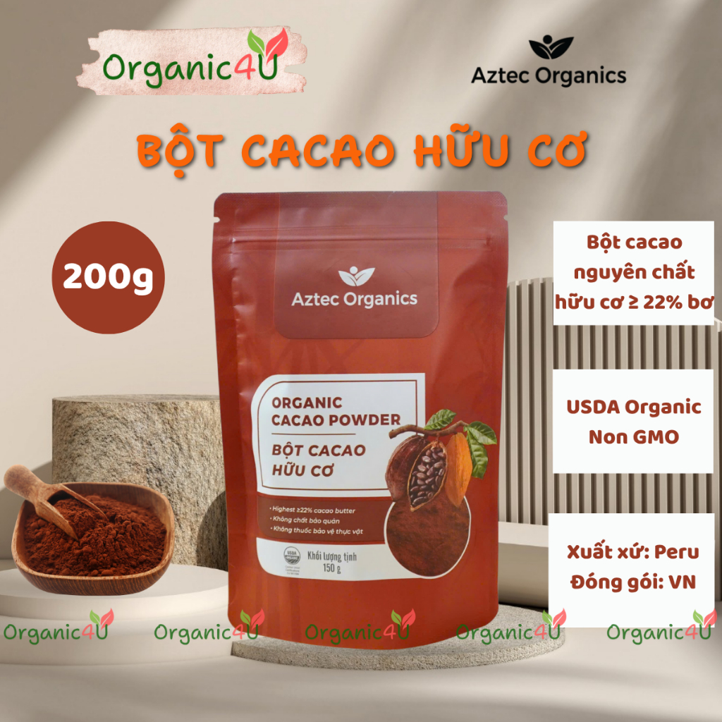 Bột Cacao Hữu Cơ ≥ 22% Bơ AZTEC ORGANICS Organic Cacao Powder 150g