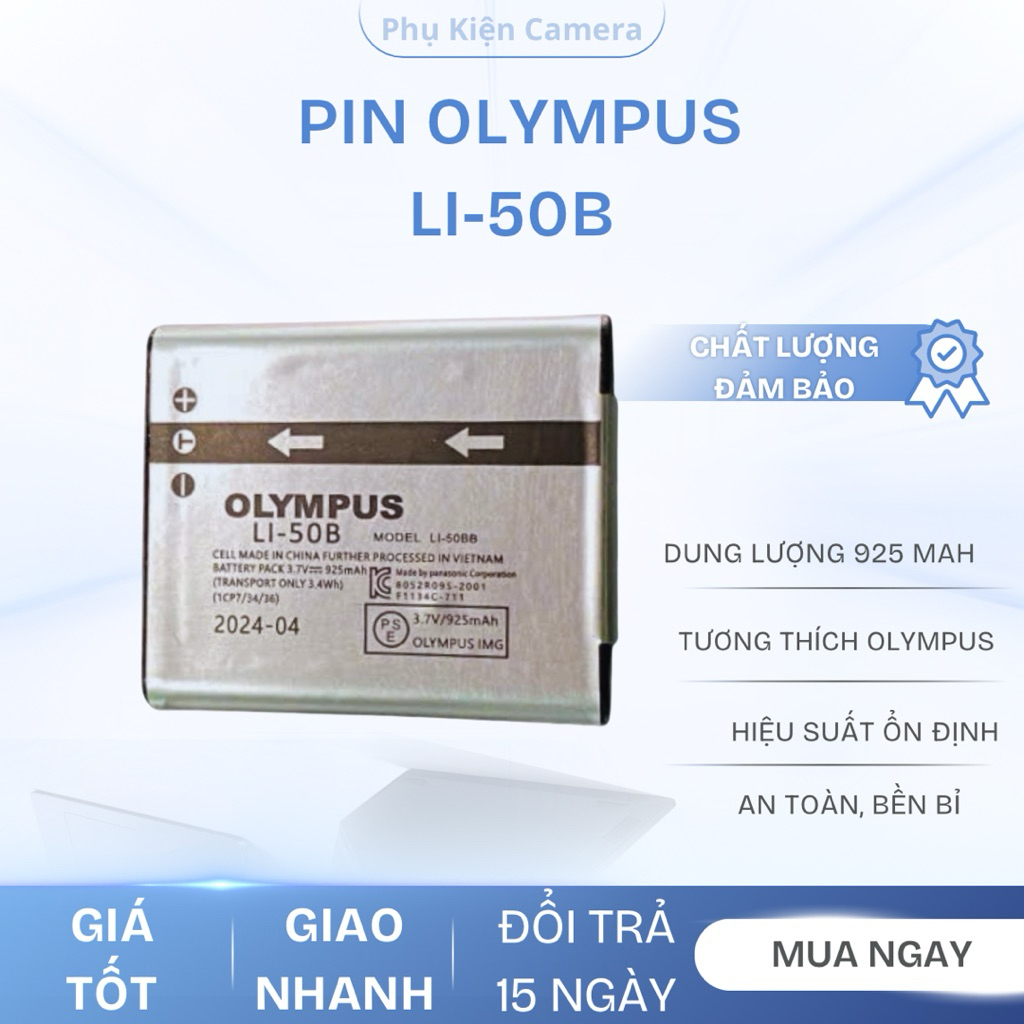 Pin Olympus LI-50B 925mAh 3.7V – Pin Máy Ảnh Olympus Tough / SH / SP (Hàng Thay Thế)