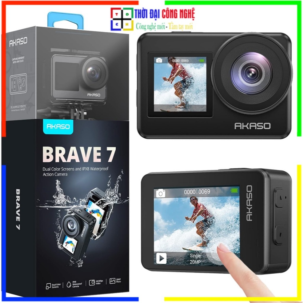 Camera Hành Động AKASO Brave 7 4K30FPS 20MP Chống Nước IPX8 (Không Cần Case) | BH 12 Tháng THỜI ĐẠI 