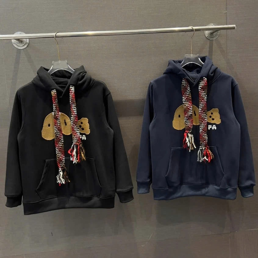 Áo Hoddie Nỉ Bông Nam Nữ Dây Len To Thêu Gấu PalM Chuẩn Scap Tàu_Áo Hoddie Thêu Họa Tiết Chất Nỉ Bông Tàu Dày Dặn