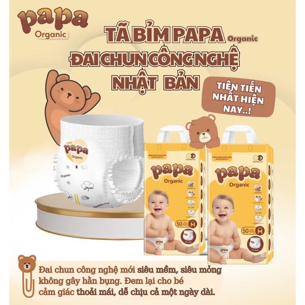 Tã Bỉm Quần Papa Ogranic Công Nghệ Nhật Bản Bịch 50 Miếng Size M L XL