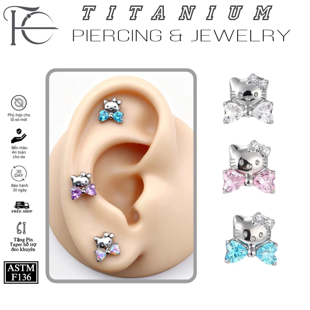 [1 Chiếc] Khuyên Titan F136 Hellokitty Không Gỉ, Không Kích Ứng