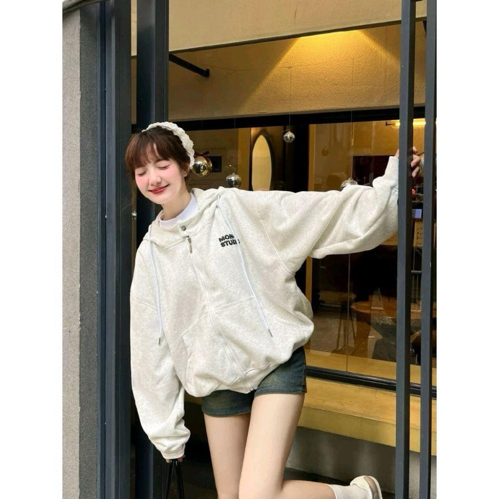 NÁo Khoác nỉ hoodie mũ to 2 lớp chất nỉ tàu dày dặn dáng boxy form rộng tay bồng _ MON