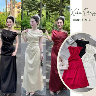  xukadress - Váy lụa lệch vai dài xoè  sz S M L  dự tiệc sang chảnh 
