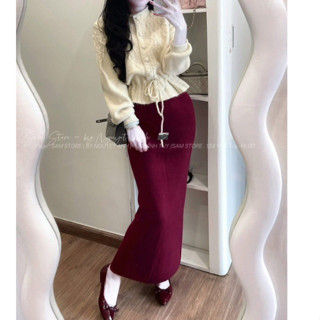  thuyvan.store Chân váy len dệt kim len thỏ dày dặn dài 90cm dáng dài maxi có xẻ tà hàng Quảng Châu 