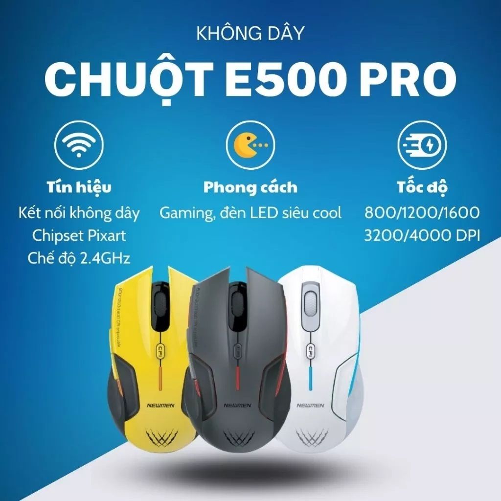 Chuột không dây + Bluetooth 5.0 Newmen E500 Pro Dual Mode chính hãng, 4000DPI, công thái học đối xứn