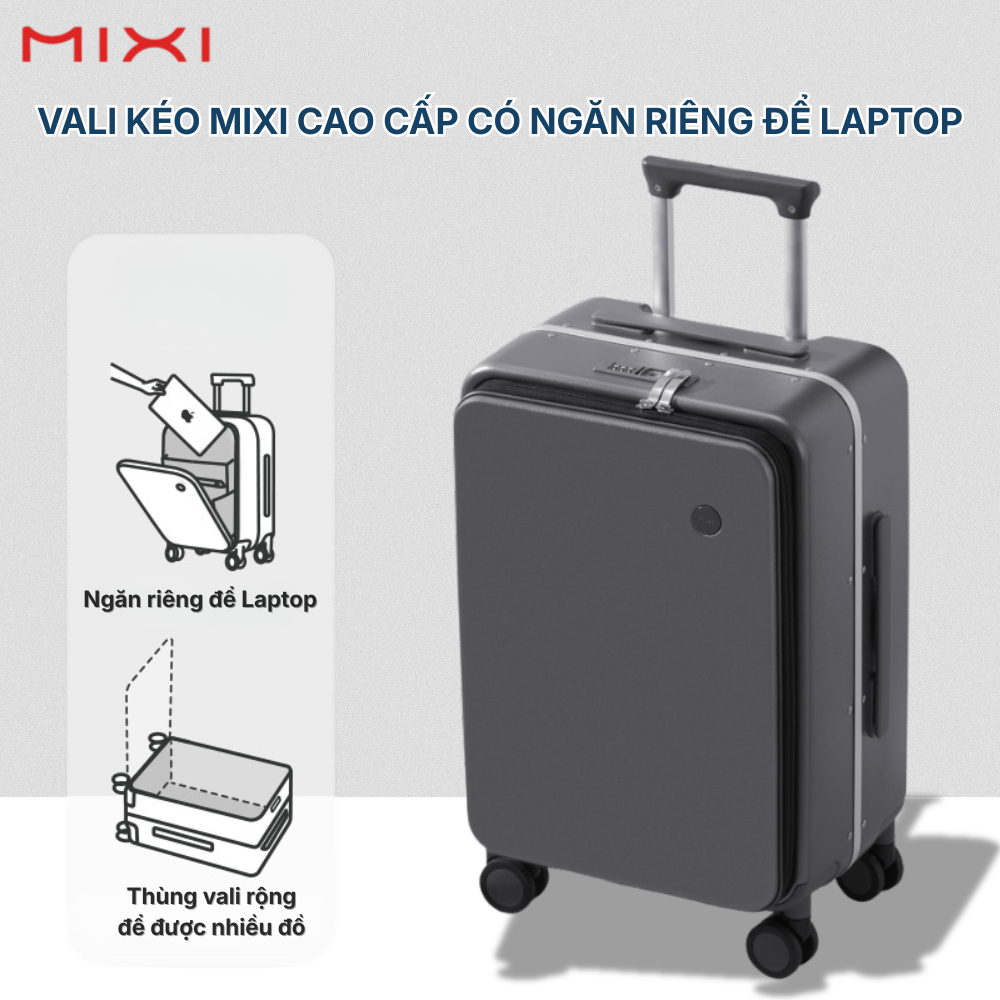 Vali kéo du lịch MIXI có ngăn đựng máy tính laptop, Vali xách tay máy bay cao cấp chống va đập, Vali khung nhôm siêu nhẹ