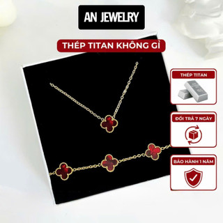  AN Jewelry - Sét Ba Món Cỏ Bốn Lá Thép Titan Cao Cấp Trang Sức Cánh Hoa Nhỏ May Mắn Thời Trang 18K   Có Bán Lẻ   