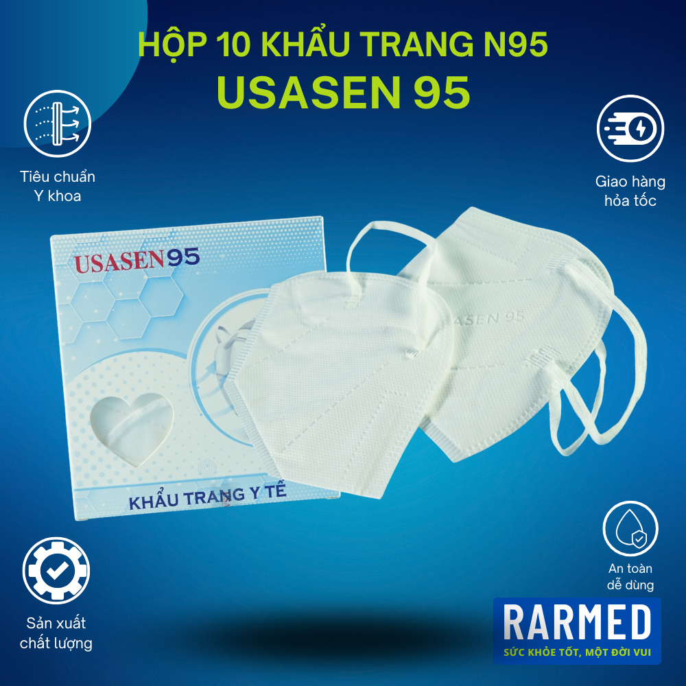 Khẩu trang N95 USASEN, khẩu trang y tế N95 chuẩn - Hộp 10 cái