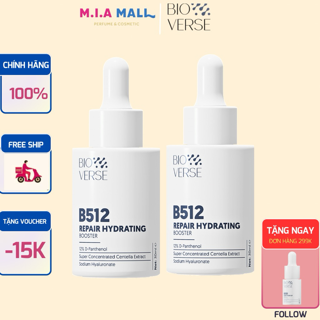 Serum B512 BIOVERSE Hỗ Trợ kiềm dầu giảm mụn Repair Hydrating 30ml tặng Serum Bio B351 5ml
