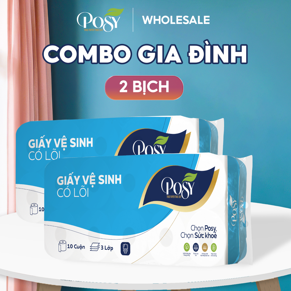 S3_POSY - COMBO GIA ĐÌNH - SET 2 BỊCH GVS 10 cuộn 3 lớp Posy mềm mịn, tiết kiệm cho mọi gia đình tặn