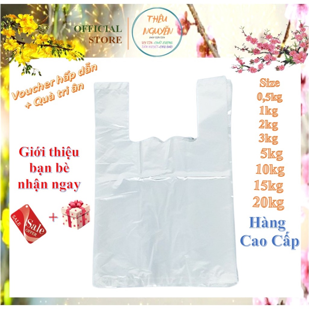 Túi Nilon Trắng Trong Cao Cấp -Túi 2 quai-Nhiều Size Từ 0,5kg đến 20kg