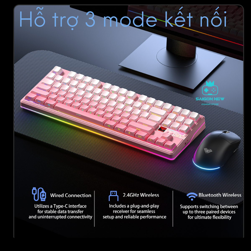 Bàn phím cơ không dây Aula F87 pro v2 - Hỗ trợ hotswap - LED RGB mạch xuôi - 3 mode kết nối | BigBuy360 - bigbuy360.vn