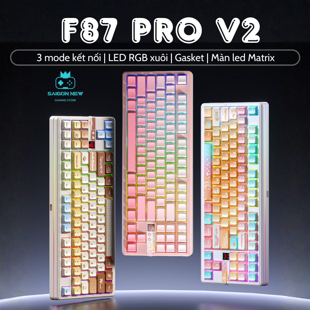 Bàn phím cơ không dây Aula F87 pro v2 - Hỗ trợ hotswap - LED RGB mạch xuôi - 3 mode kết nối