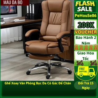  Ghế văn phòng Ghế giám đốc bọc da bò cao cấp có tay vịn gác để chân điều chỉnh bảo hành 12 tháng 