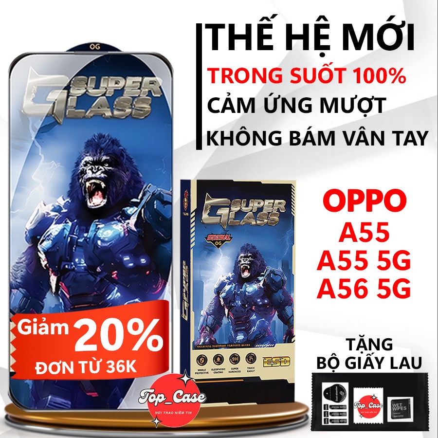 Kính cường lực Premium OPPO A55, A55 5G, A56 5G Trong suốt full màn.Miếng dán bảo vệ màn hình| Top c