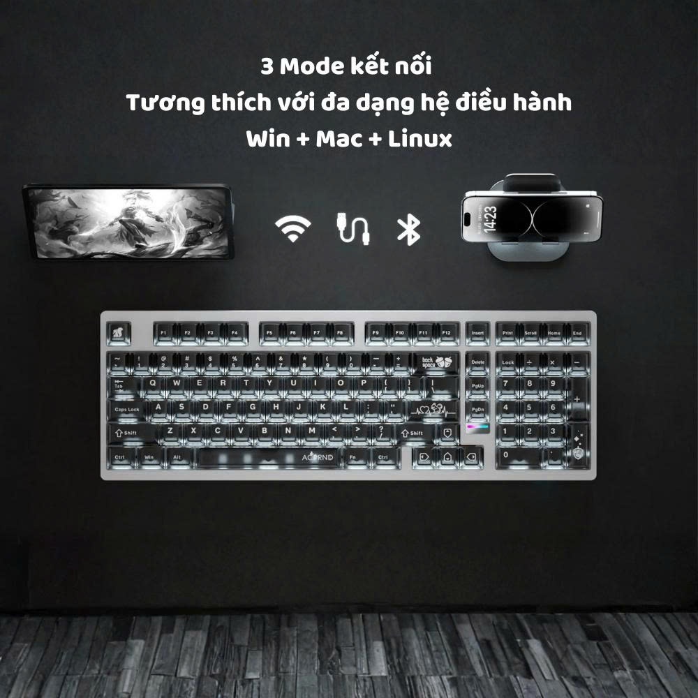 Bàn phím cơ không dây nhôm fullsize Weikav WK Max102 - 3 mode kết nối - Led RGB - Pin 10000 mAh -App marco - Gasketmount | BigBuy360 - bigbuy360.vn