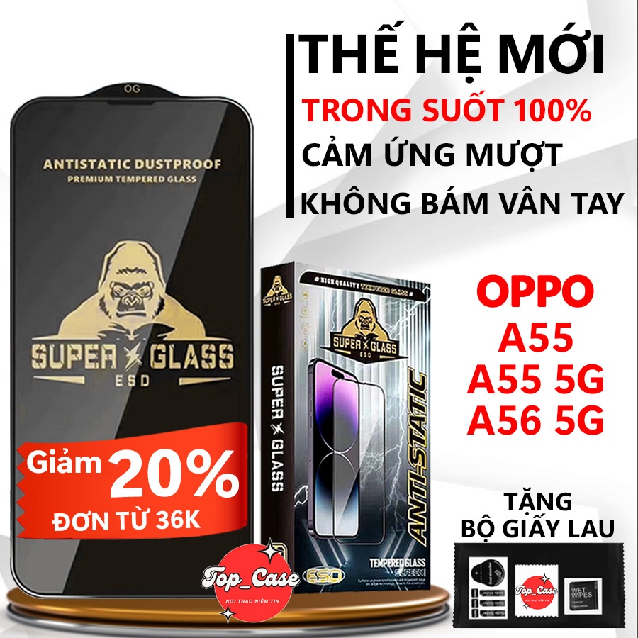 Kính cường lực Cao cấp cho OPPO A55, A55 5G, A56 5G Trong suốt full màn.Miếng dán màn hình| Top case