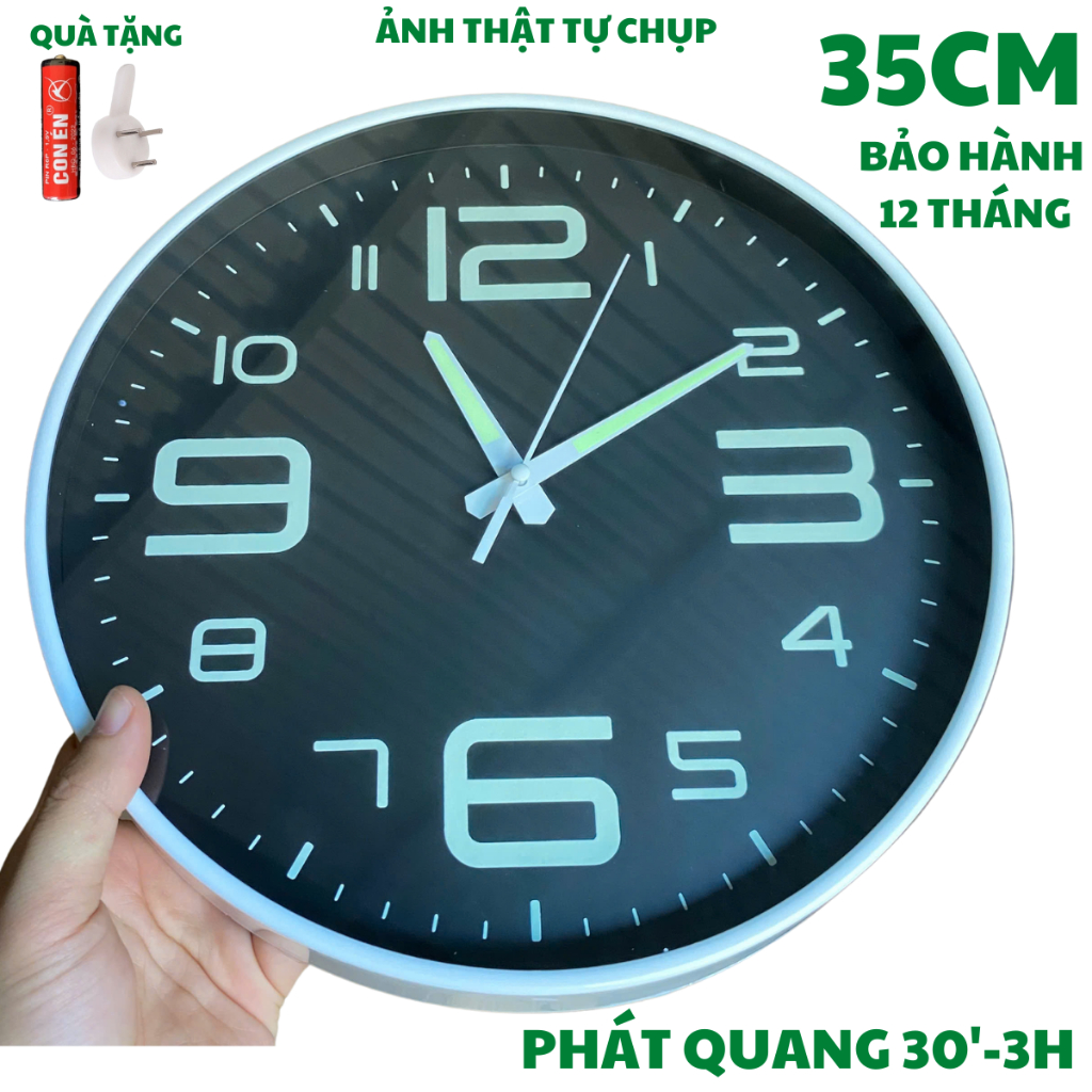 Dạ Quang 35CM - Đồng Hồ Treo Tường Dạ Quang A28 Phát Sáng Ban Đêm, Đồng Hồ Treo Tường Trang Trí Nhà