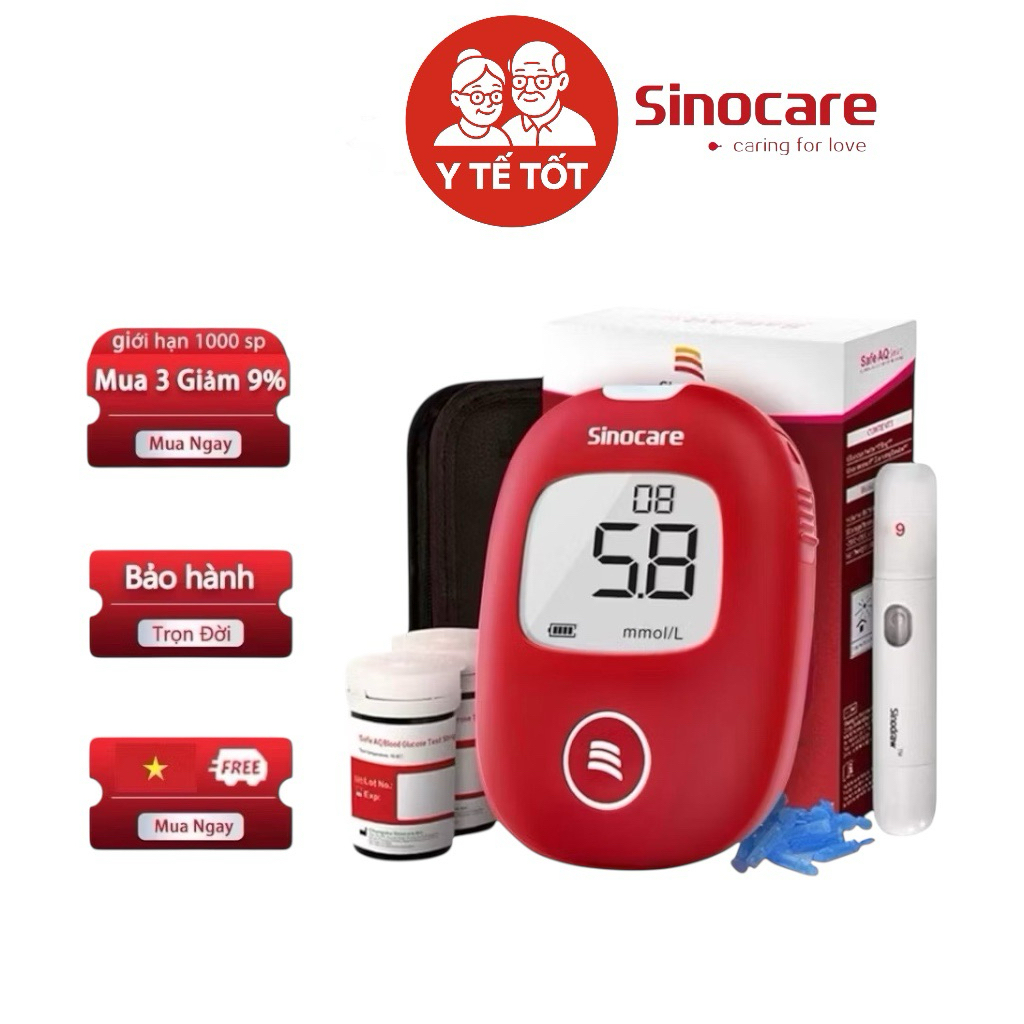 Máy đo đường huyết Safe AQ smart Sinocare ( tặng 50 que+ 50 kim)