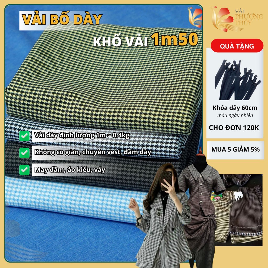 Vải bố Phượng Thúy dày dặn chuyên may đầm, vest và trang phục thời trang nam nữ  không giãn khổ 1m50