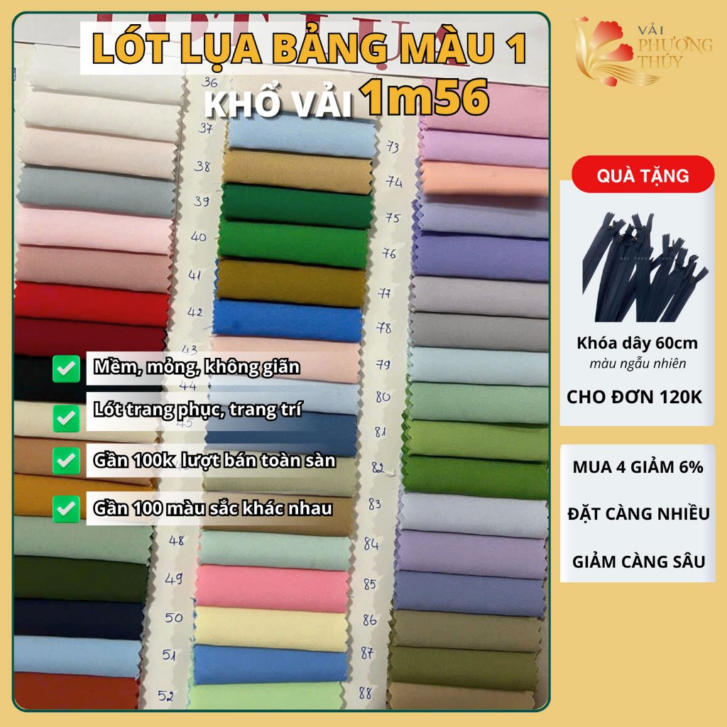 Vải lót lụa Phượng Thúy chất mềm mịn nhiều màu dùng may lót đầm, làm phông nền trang trí khổ 1m55