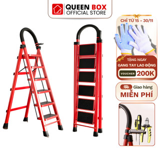 Thang chữ A - Thang ghế gấp gọn 3-6 Bậc Queenbox, Khóa an toàn, chân đế caoSu Chống trơn trượt