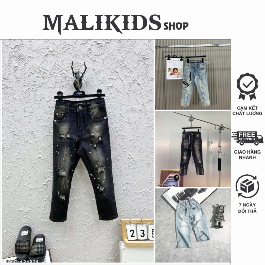Bộ sưu tập quần jean cho bé trai hoạ tiết phối rách vẩy sơn phong cách chất chơi boy phố hàng siêu cấp cho bé - Malikids