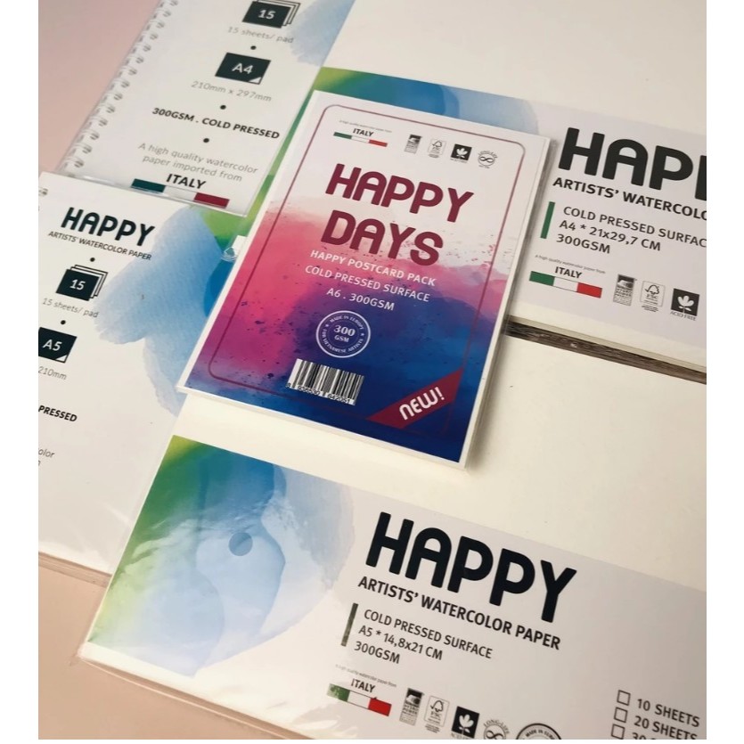 Giấy Vẽ Màu Nước HAPPY 250gsm & 300gsm – Vân Cold, Không Axit