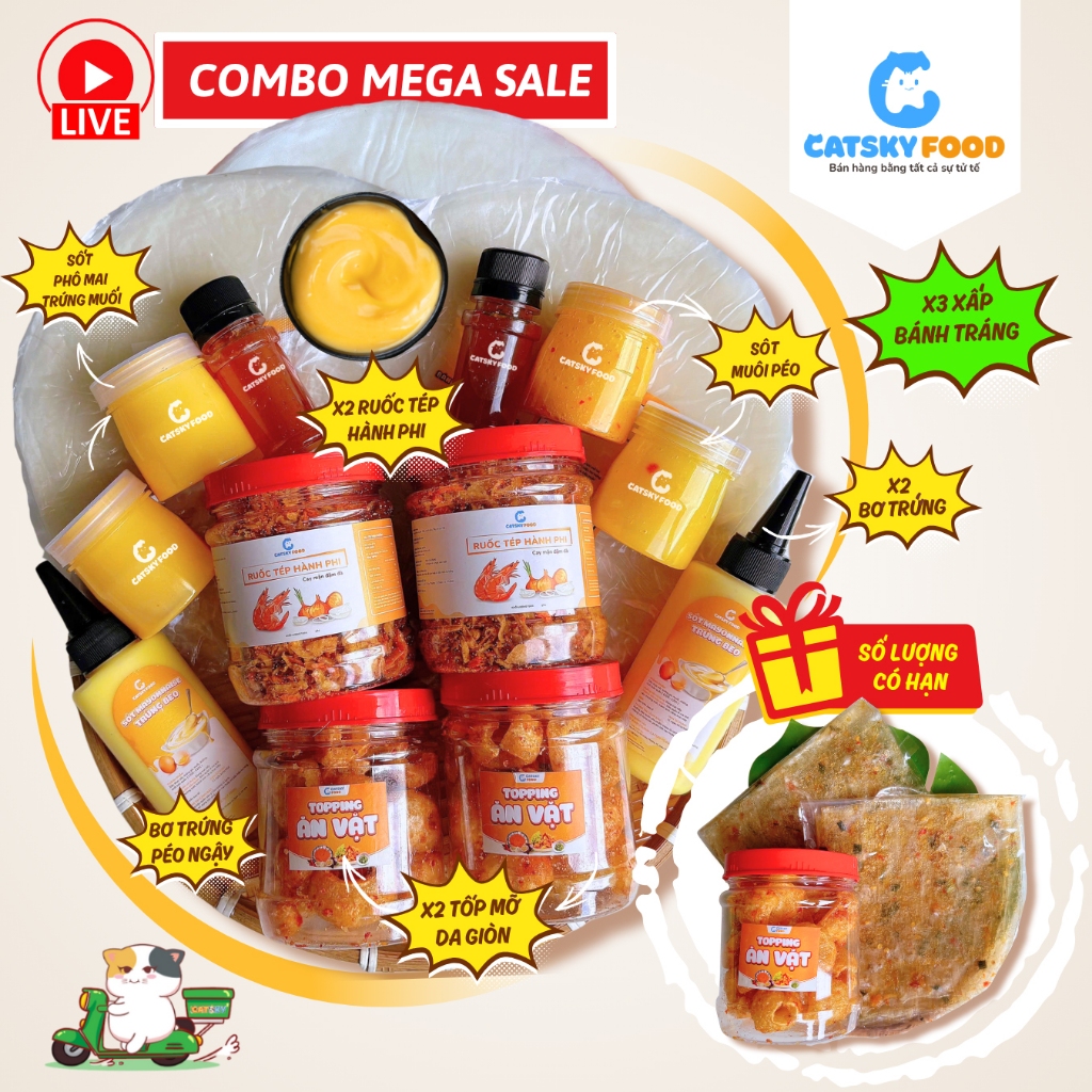 COMBO MEGA SALE - Bánh Tráng Phơi Sương Catsky Food Ruốc Tép Khô Hành Phi Hương Vị Đậm Đà Đồ Ăn Vặt