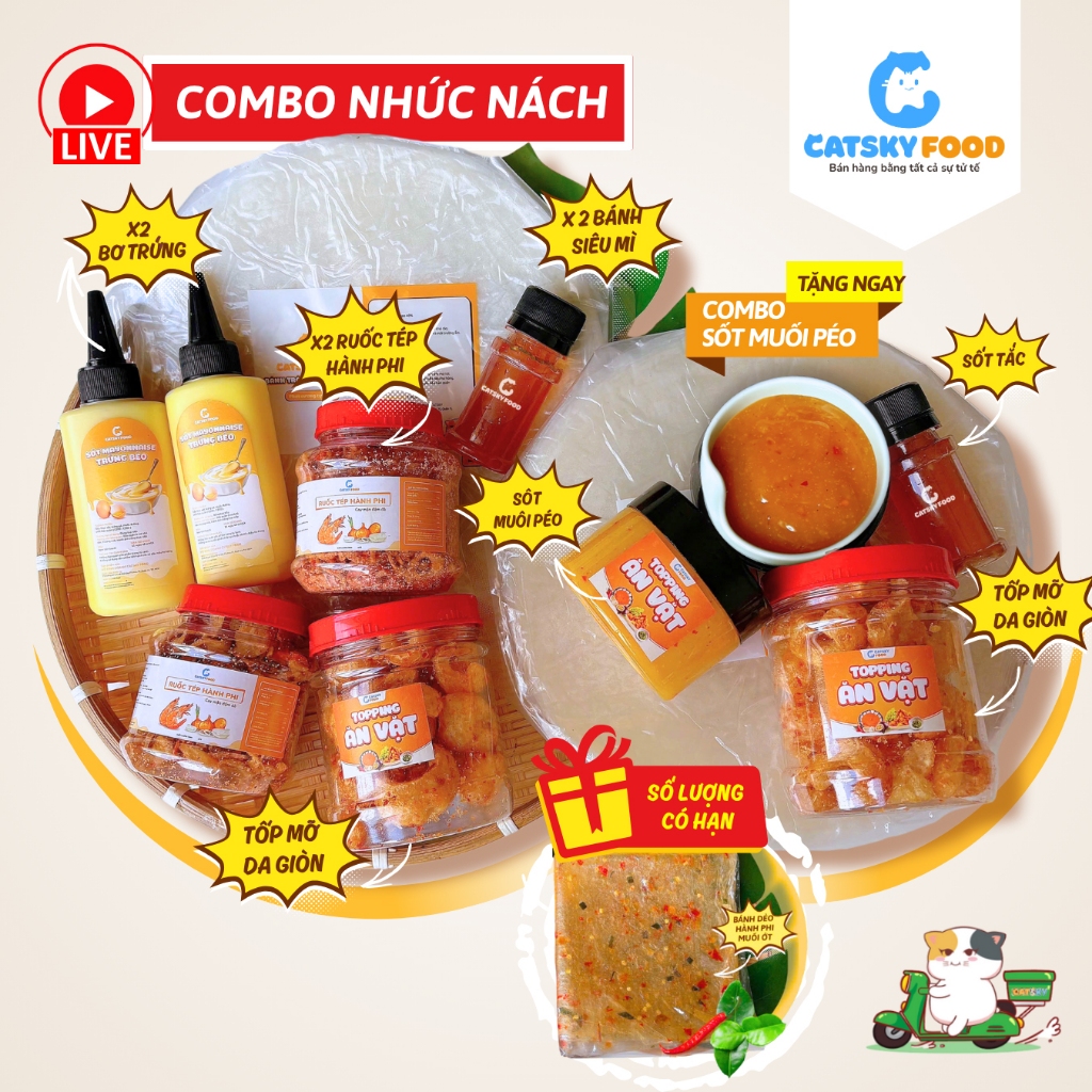 COMBO NHỨC NÁCH - Bánh Tráng Phơi Sương Catsky Food Ruốc Tép Khô Hành Phi Hương Vị Đậm Đà Đồ Ăn Vặt