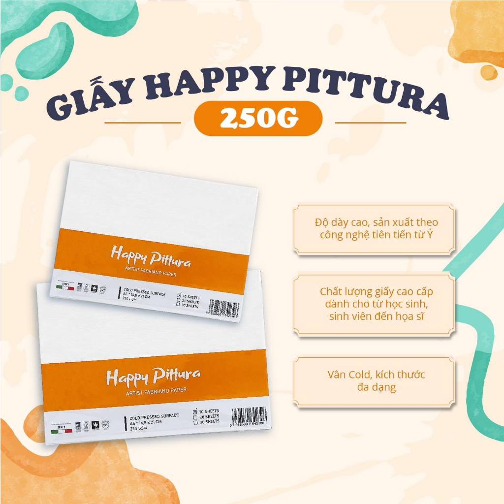 Giấy Vẽ Màu Nước HAPPY 250gsm – 10 Tờ, Vân Cold Press