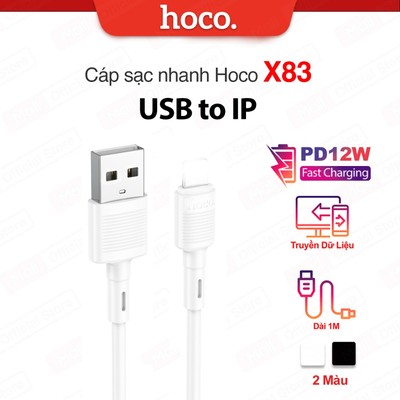 Cáp sạc nhanh Hoco X83 PD12W USB to IP hỗ trợ truyền dữ liệu dùng cho IP6/7/8/X/11/12/13/14, dây dẻo, dài 1m
