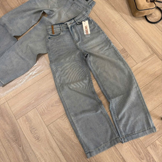  THE QUẠO - Quần Jean Nữ Lưng Cao Ống Suông Xanh Bụi Vàng Phối Đai Màu S1108_708 