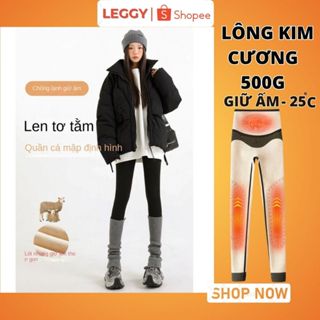   Quà Tặng Kẹp Tóc Nơ  Quần Legging Nỉ Lót Lông Cừu Nâng Mông Lưng Cạp Cao Giữ Nhiệt LEGGY Âm Độ Cao Cấp Vải Dày Dặn 500G 